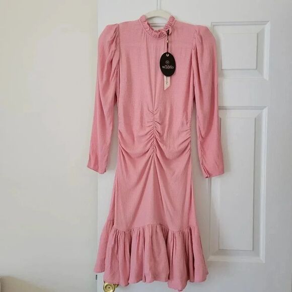 ByTimo Bubble Pink Viscose Shirred Ruffle Long Sleeve Dress XS - Picture 4 of 12